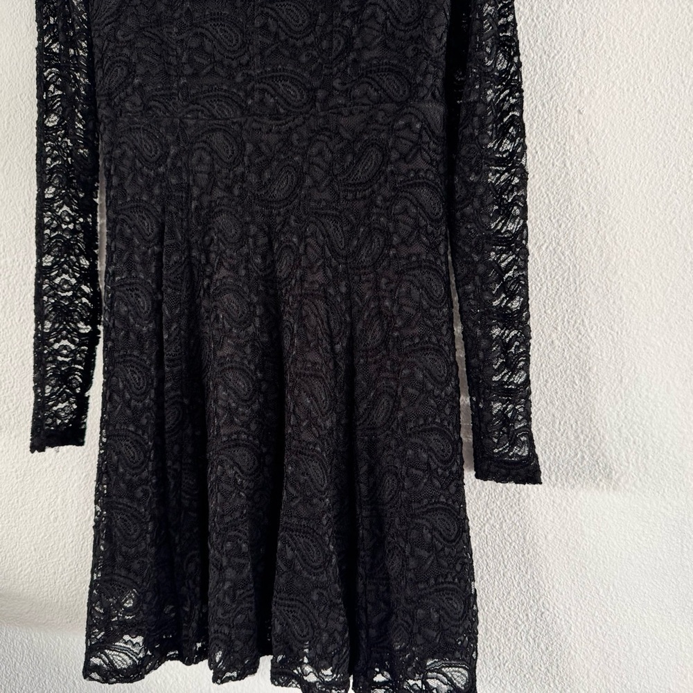 Maurices Black Paisley Lace Panel V Neck Long Sleeve Dress Small Chic Elegant - Picture 4 of 12
